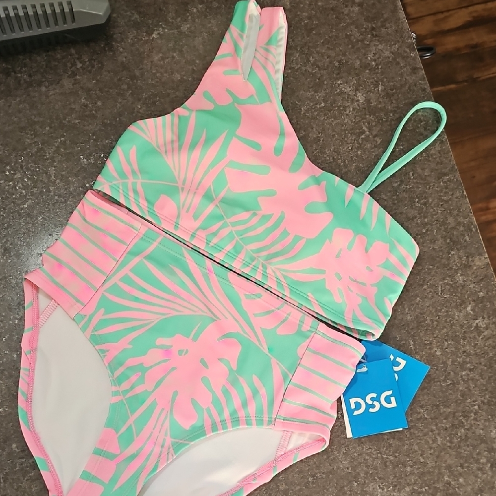 DSG Kids Pink and Green Leafy Bikini